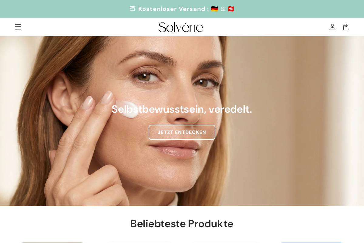 Solvenebeauty homepage screenshot