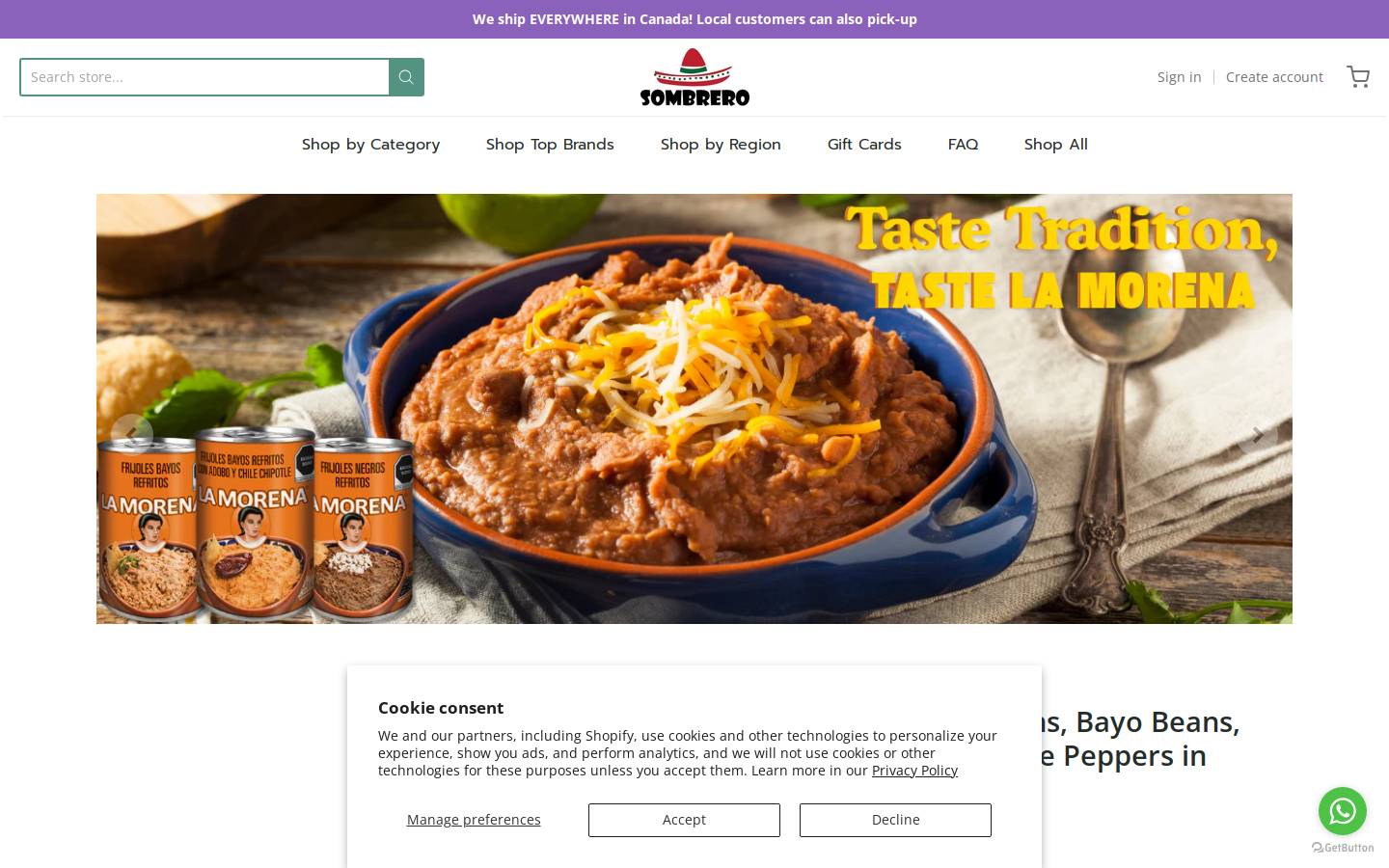 sombrerolatinfoods.ca homepage screenshot
