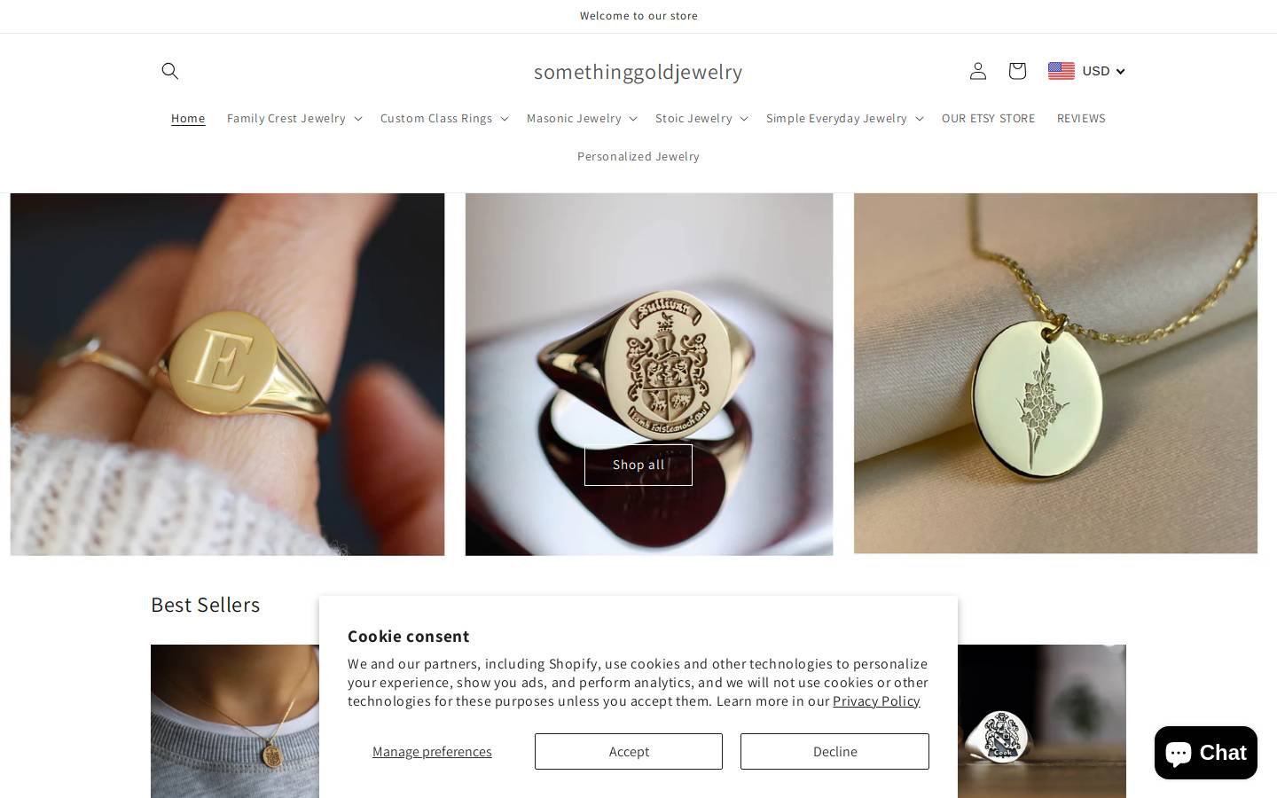 somethinggoldjewelry.com homepage screenshot
