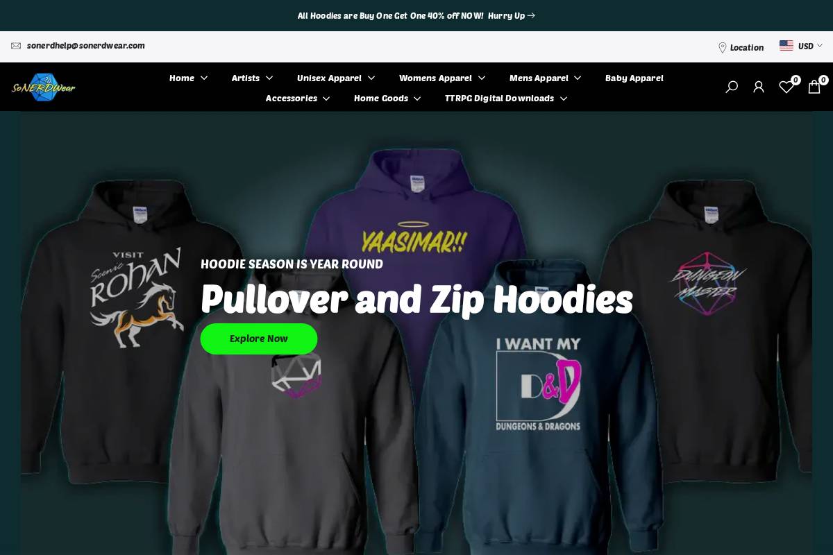 sonerdwear.com homepage screenshot