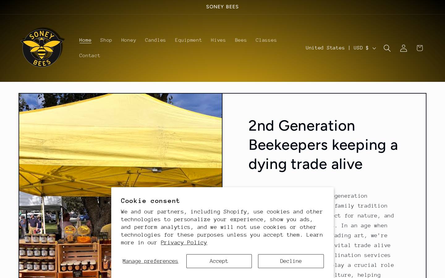 soneybees.com homepage screenshot