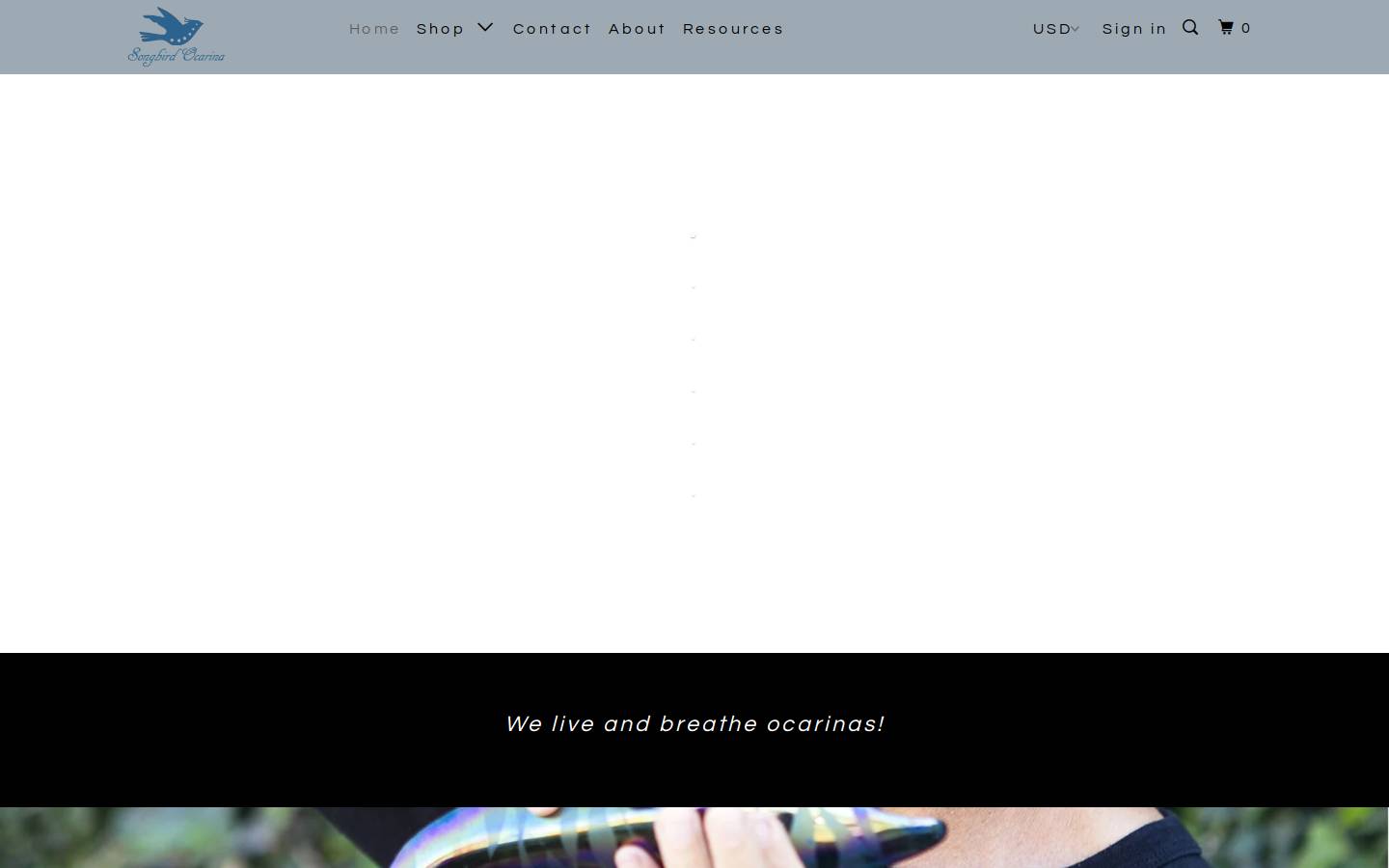 Songbird Ocarinas homepage screenshot