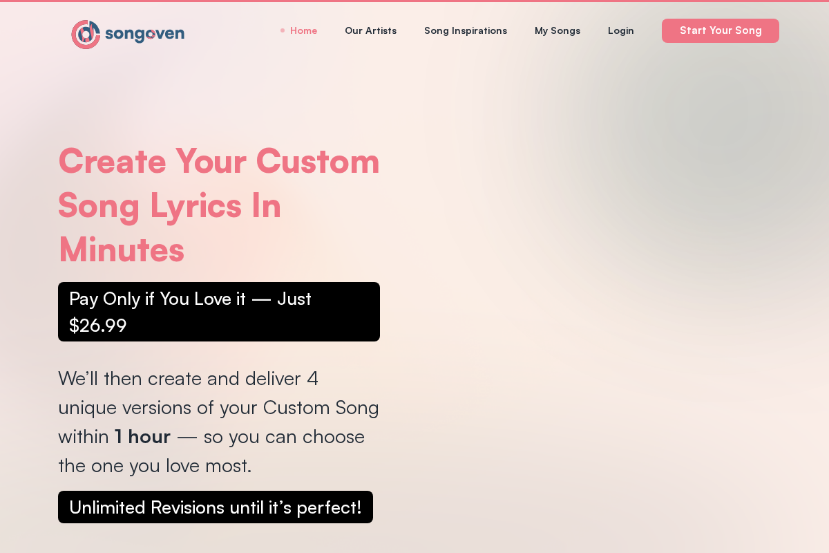 Songoven homepage screenshot
