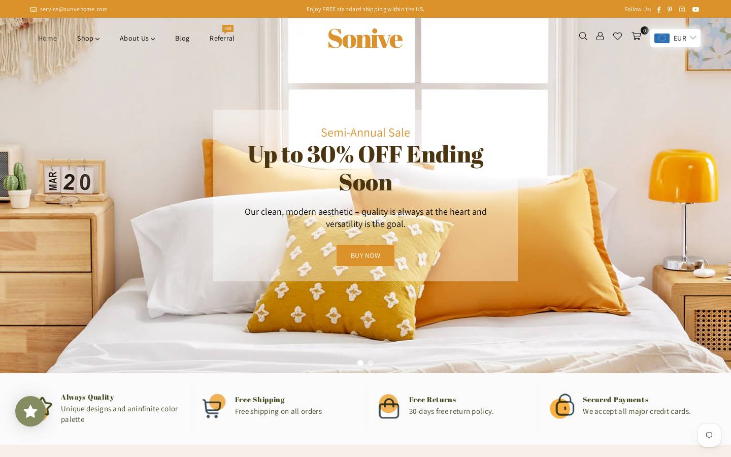 sonivehome.com homepage screenshot
