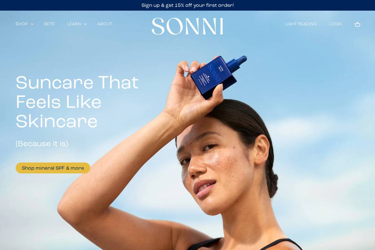sonniskin.com homepage screenshot