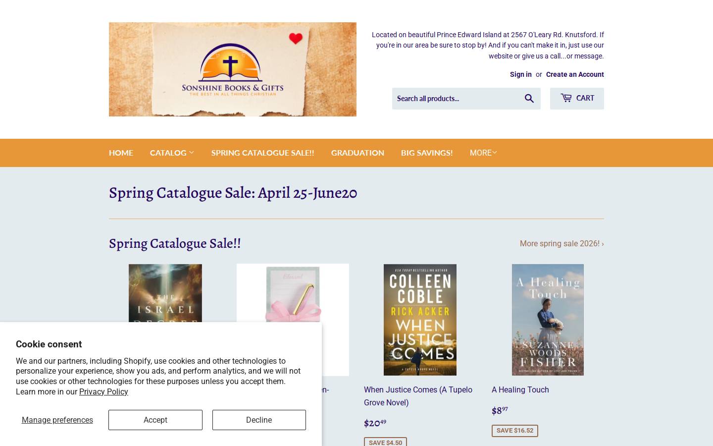 sonshinebooks.ca homepage screenshot