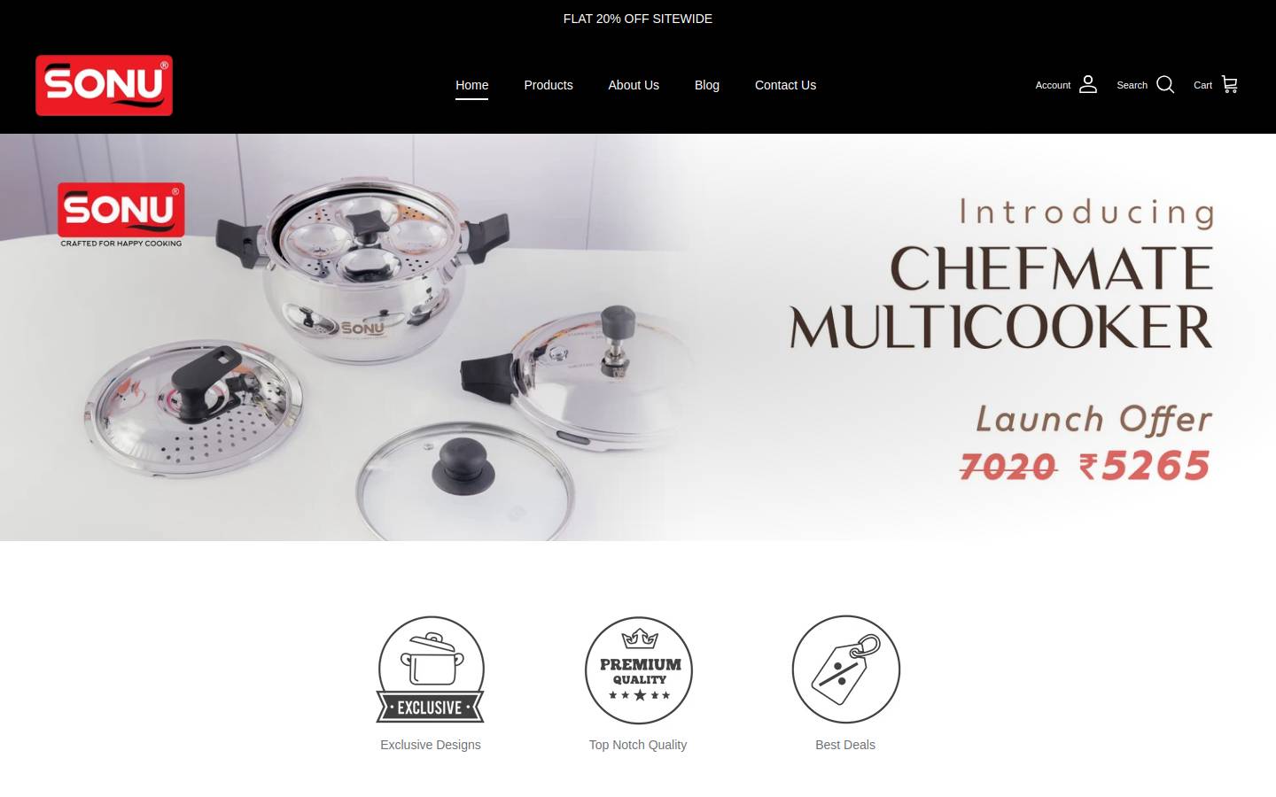 sonucookware.com homepage screenshot