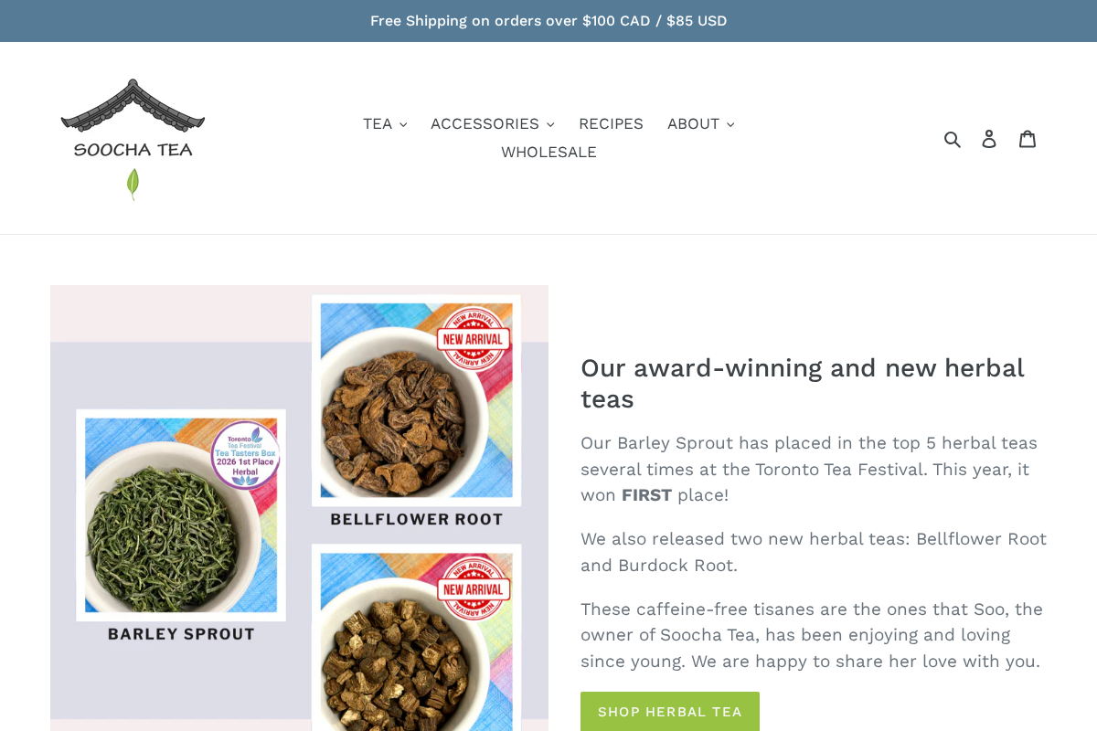 Soocha Tea homepage screenshot