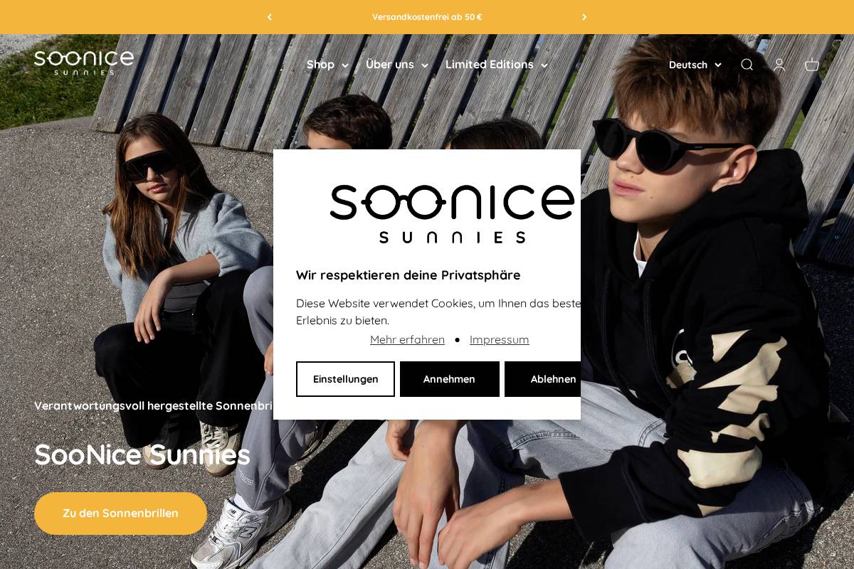 SooNice Sunnies homepage screenshot