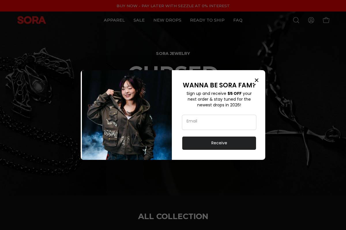 SORA Clothing homepage screenshot