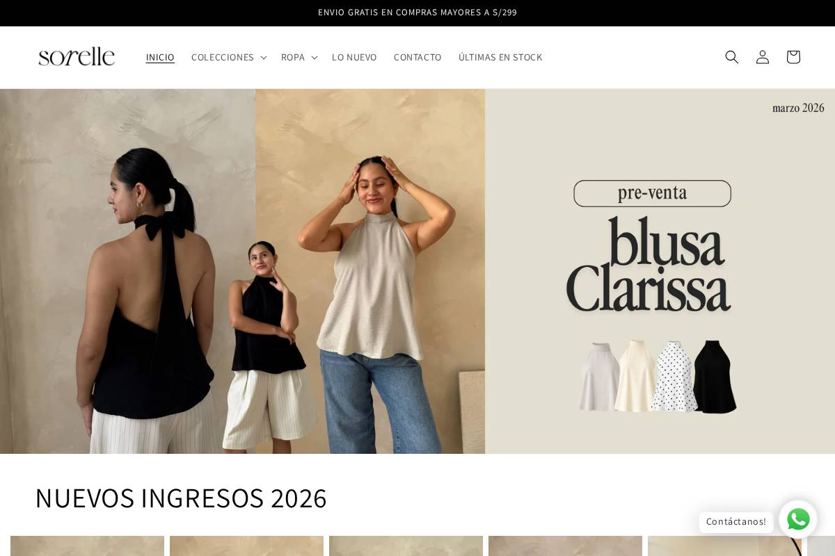 sorelleclothingperu.com homepage screenshot