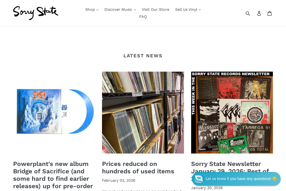 Sorry State Records homepage screenshot