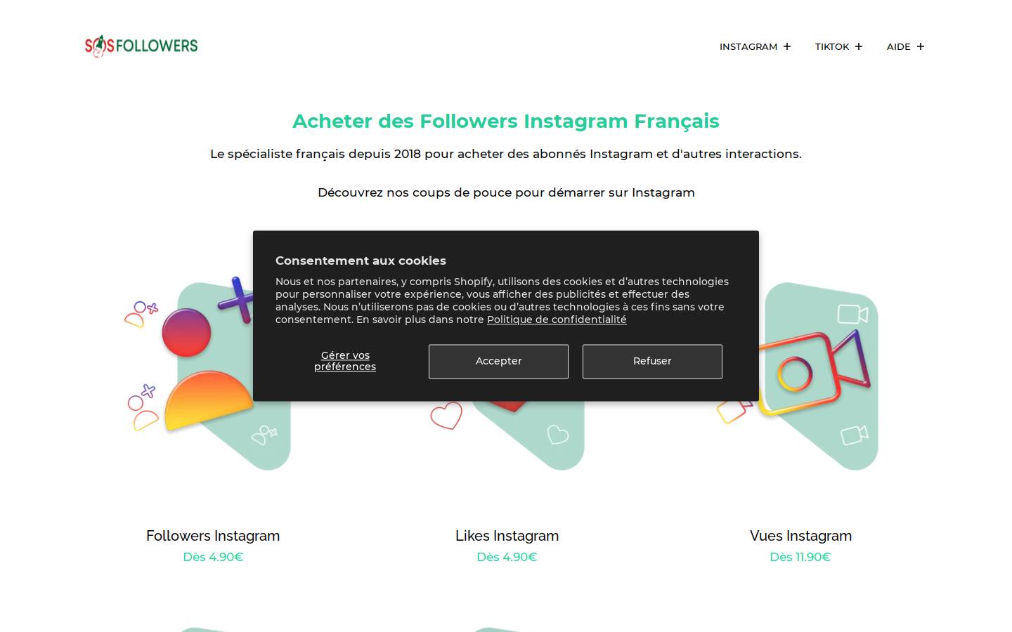 sosfollower.fr homepage screenshot