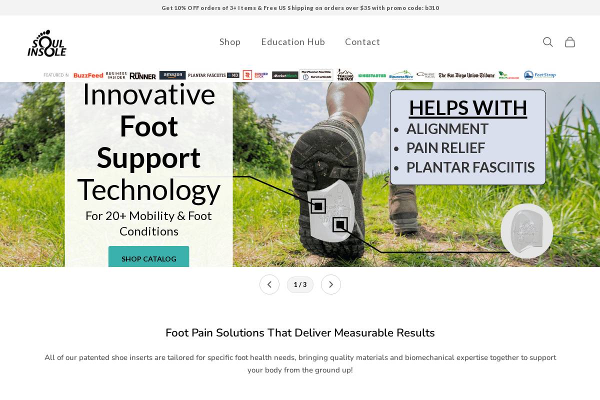 Soul Insole homepage screenshot