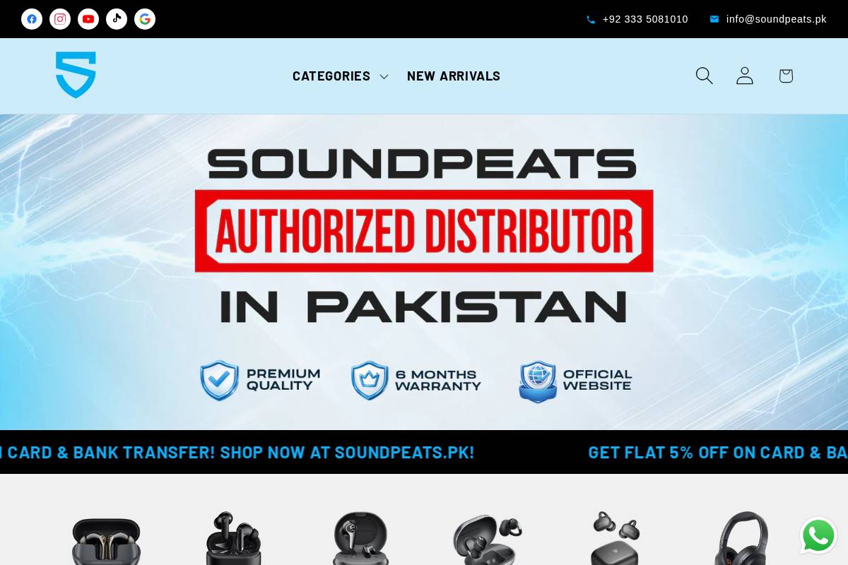 Soundpeats Pakistan homepage screenshot