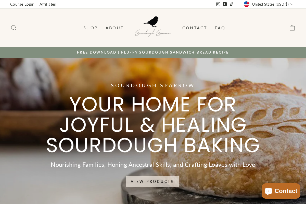 Sourdough Sparrow homepage screenshot
