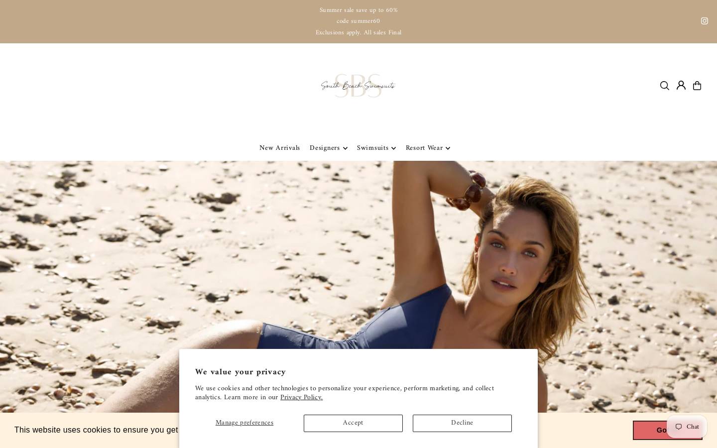 South Beach Swimsuits homepage screenshot