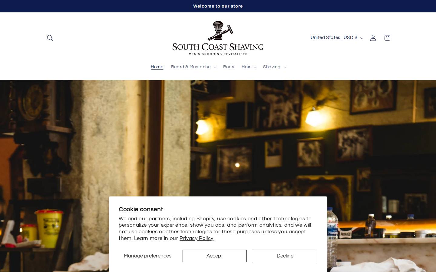 southcoastshaving.com homepage screenshot
