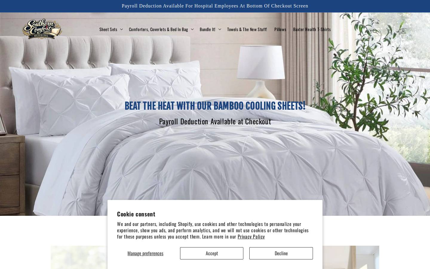 southerncomfortlinens.com homepage screenshot