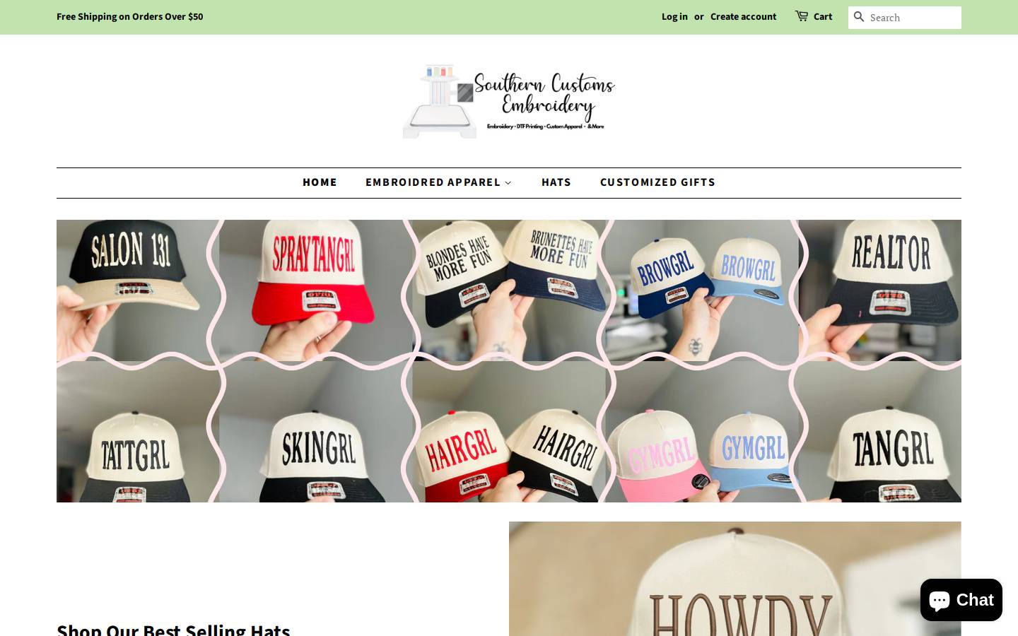 southerncustomsembroidery.com homepage screenshot