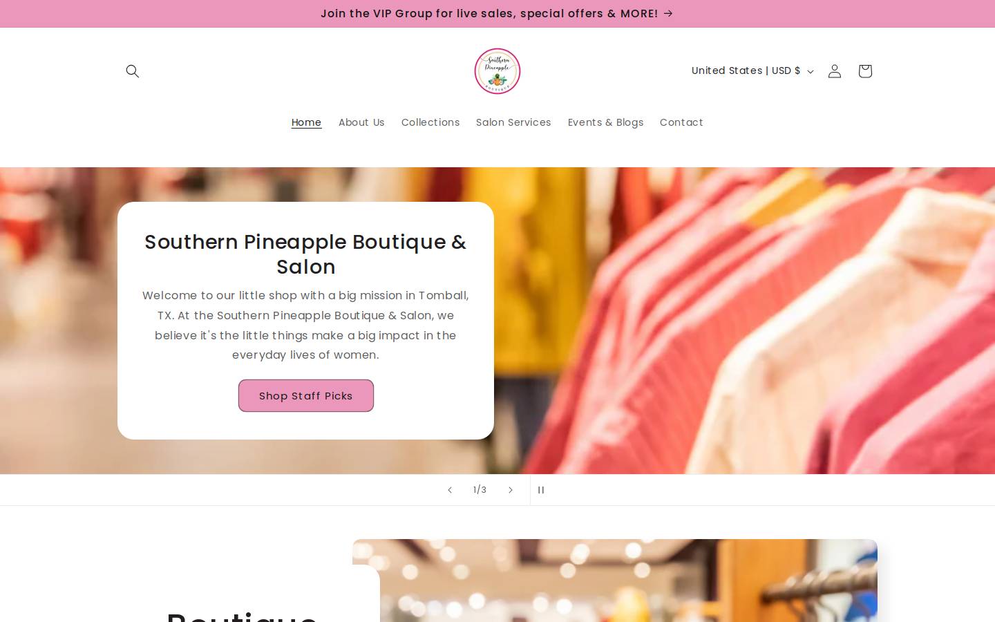 southernpineappleboutique.com homepage screenshot