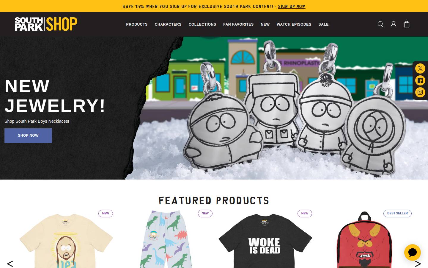 Southparkshop homepage screenshot