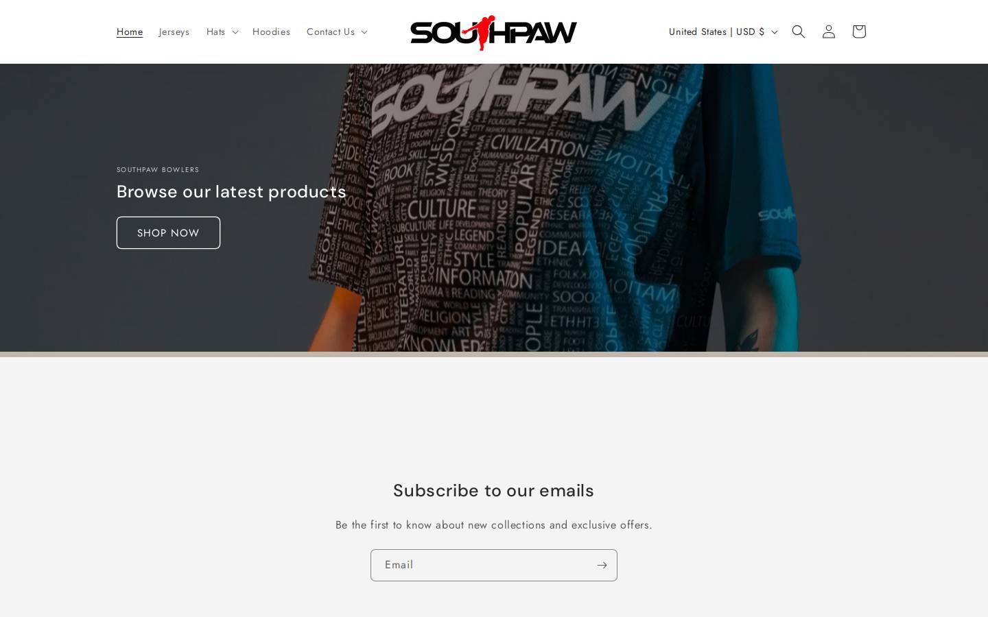 southpawcustomapparel.com homepage screenshot
