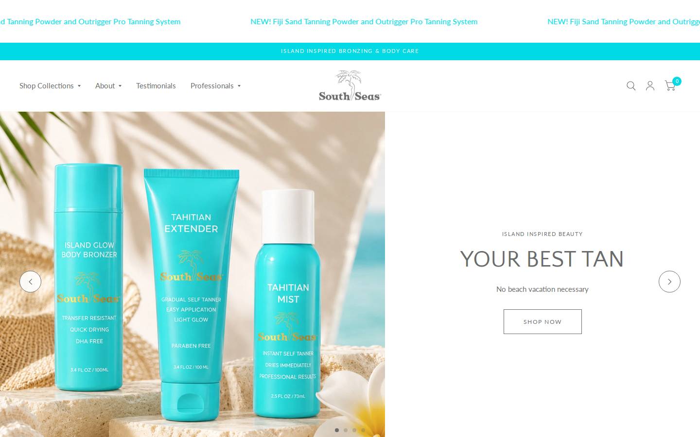 South Seas Skin Care homepage screenshot