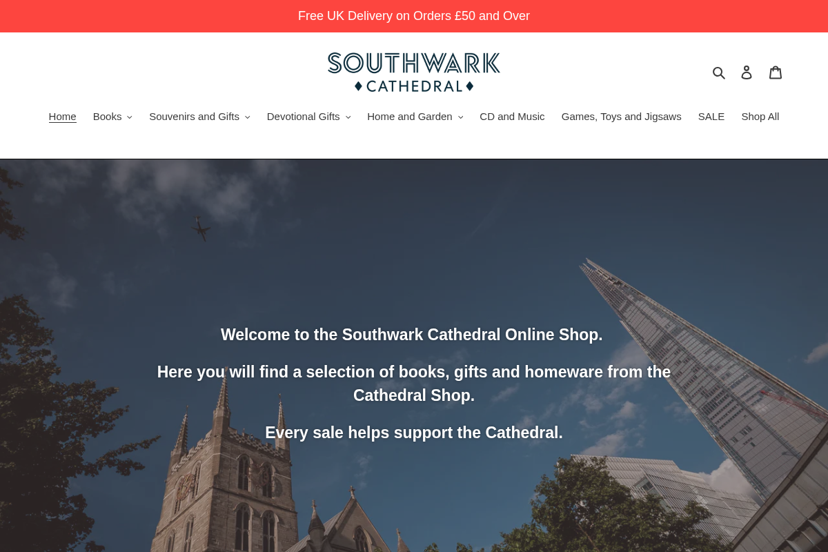 Southwark Cathedral Shop homepage screenshot