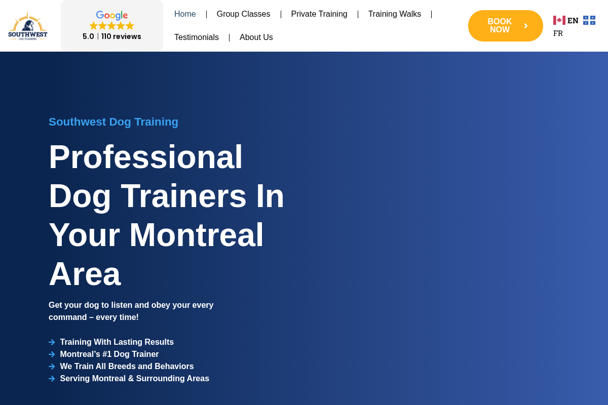 southwestdogtraining.ca homepage screenshot