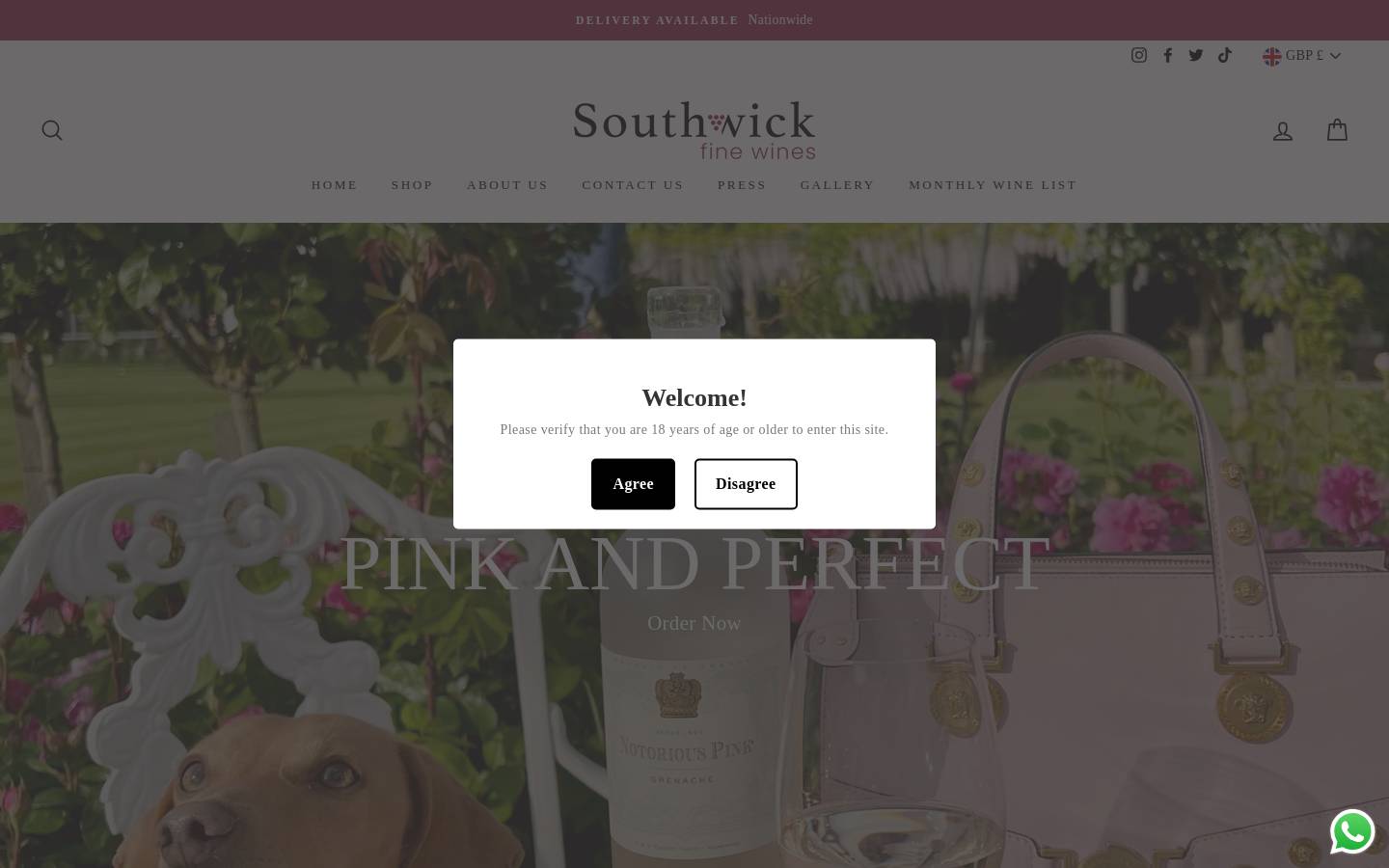 southwickwines.com homepage screenshot