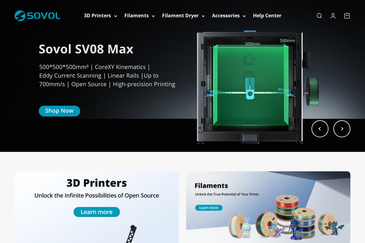 Sovol 3d homepage screenshot