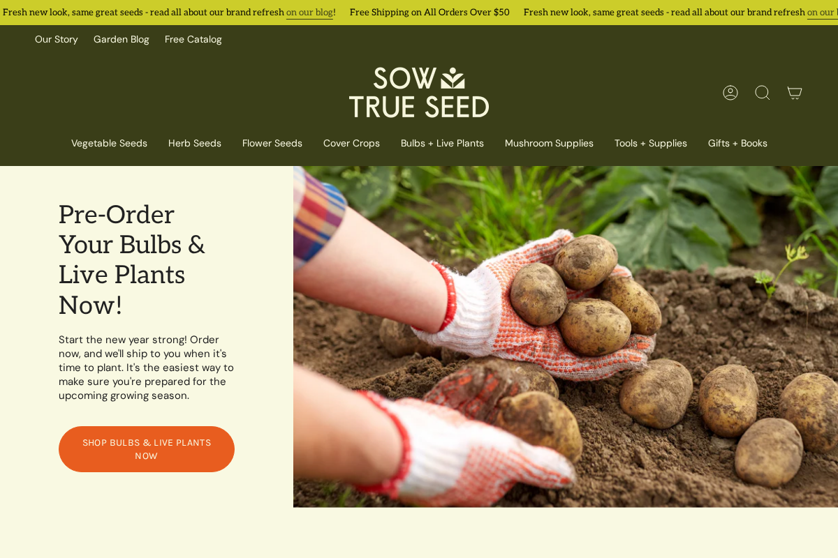 Sow True Seed homepage screenshot