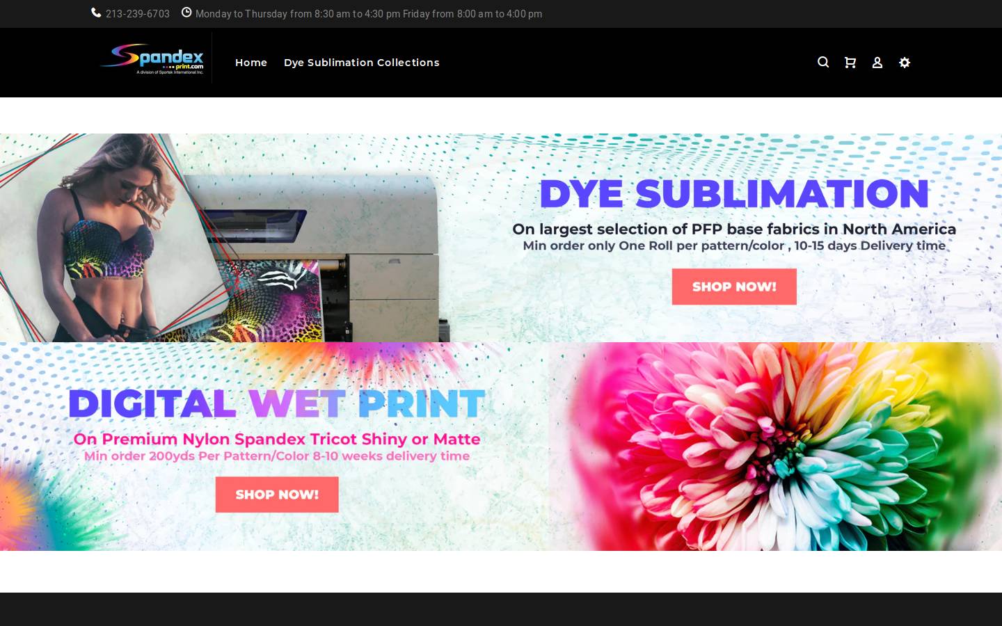 spandexprint.com homepage screenshot