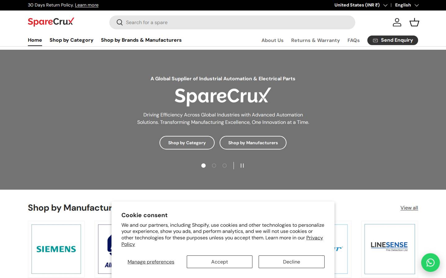 sparecrux.com homepage screenshot