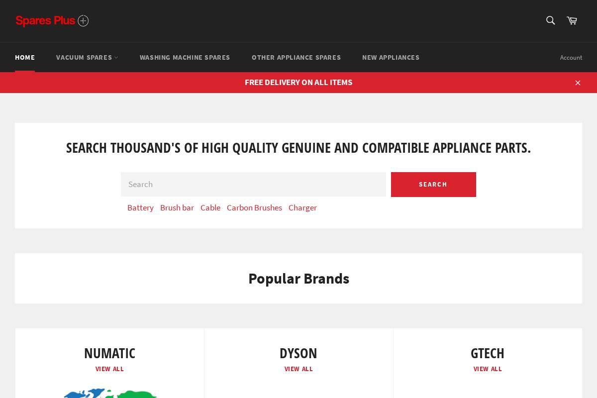 Spares Plus homepage screenshot