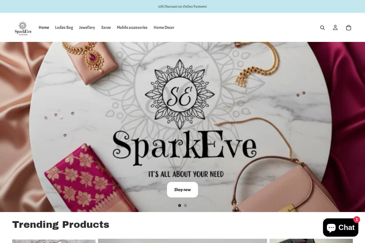 sparkeve.shop homepage screenshot