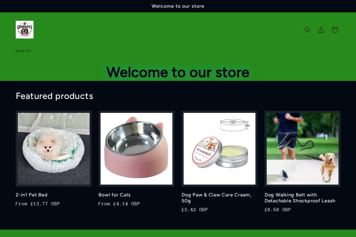 sparkeyspetstore.com homepage screenshot