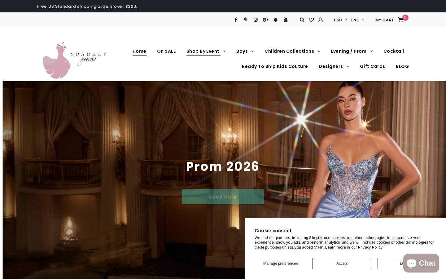 sparklygowns.com homepage screenshot