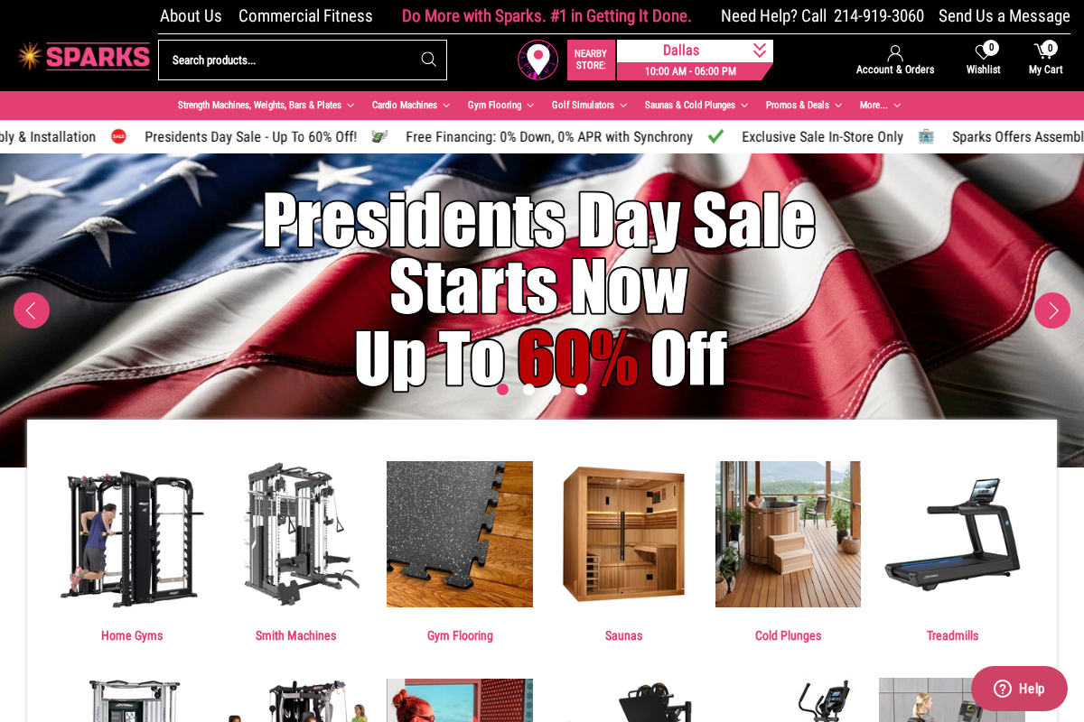 Sparks Fitness Equipment homepage screenshot