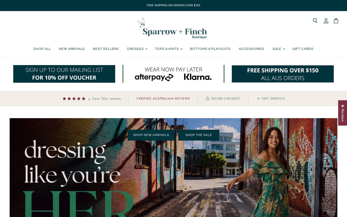 sparrowandfinchboutique.com.au homepage screenshot