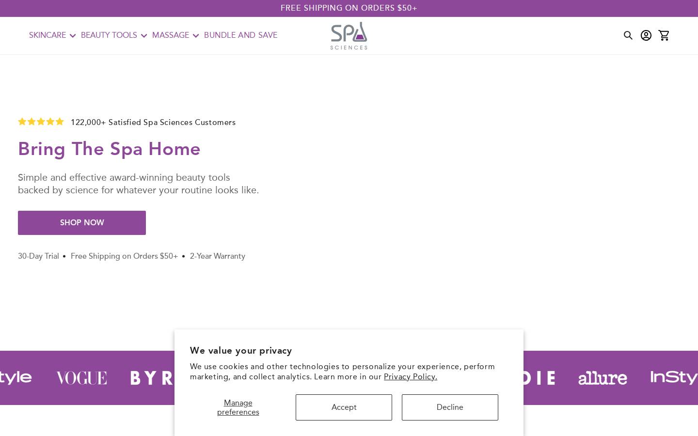 Spa Sciences homepage screenshot