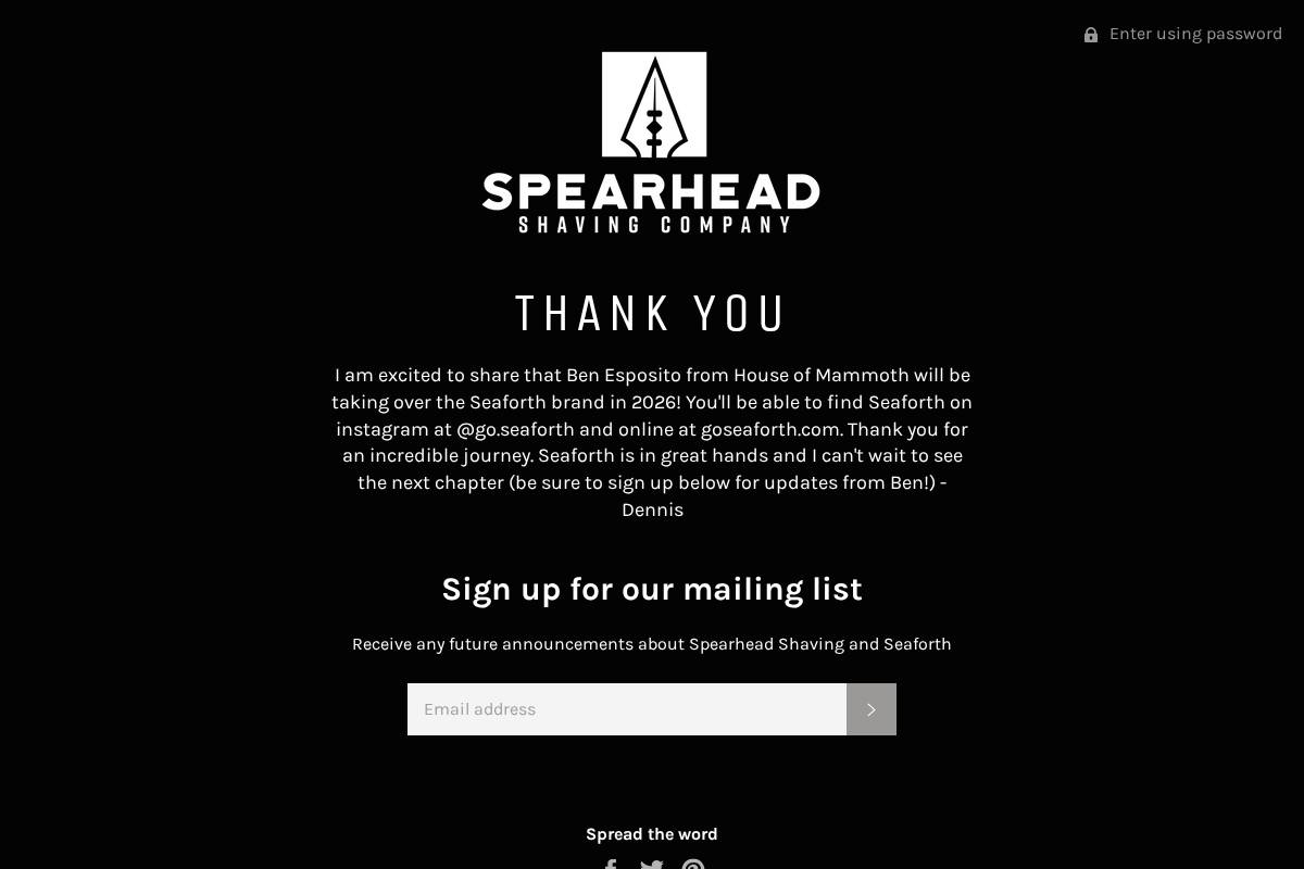 spearheadshaving.com homepage screenshot