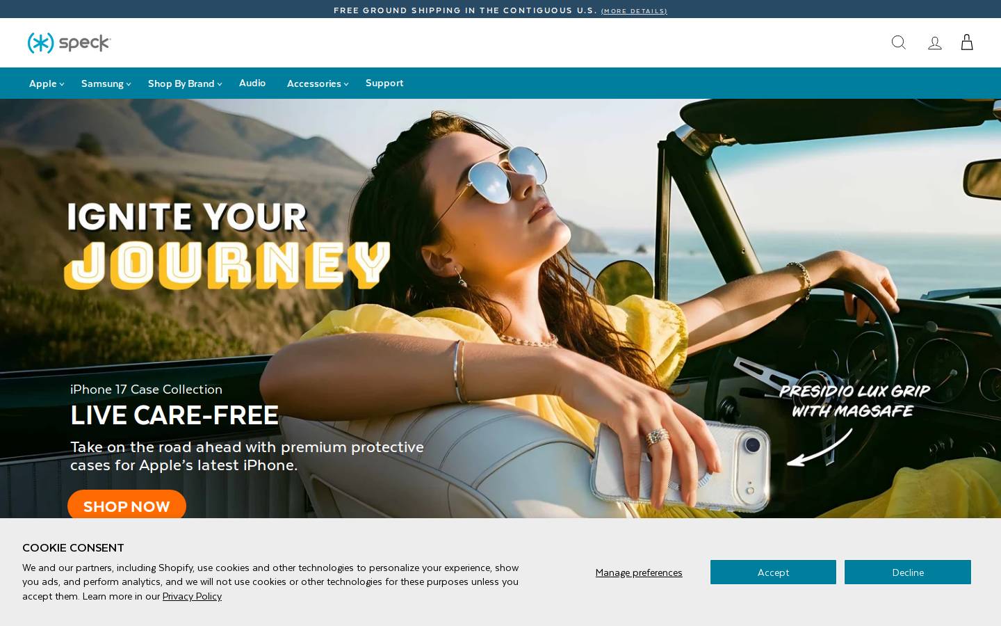 Speck Products homepage screenshot