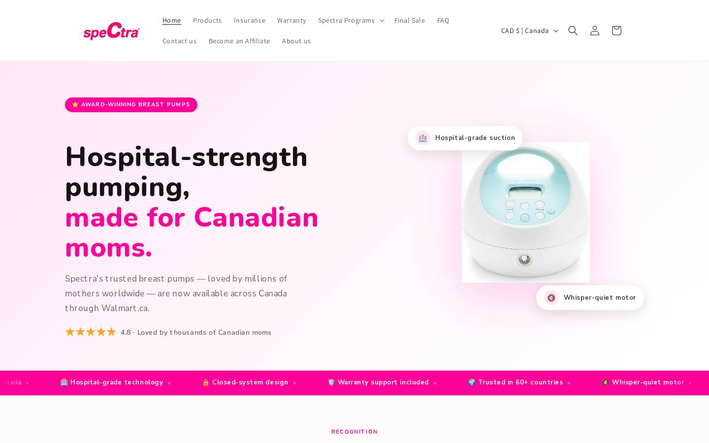 spectrababycanada.com homepage screenshot