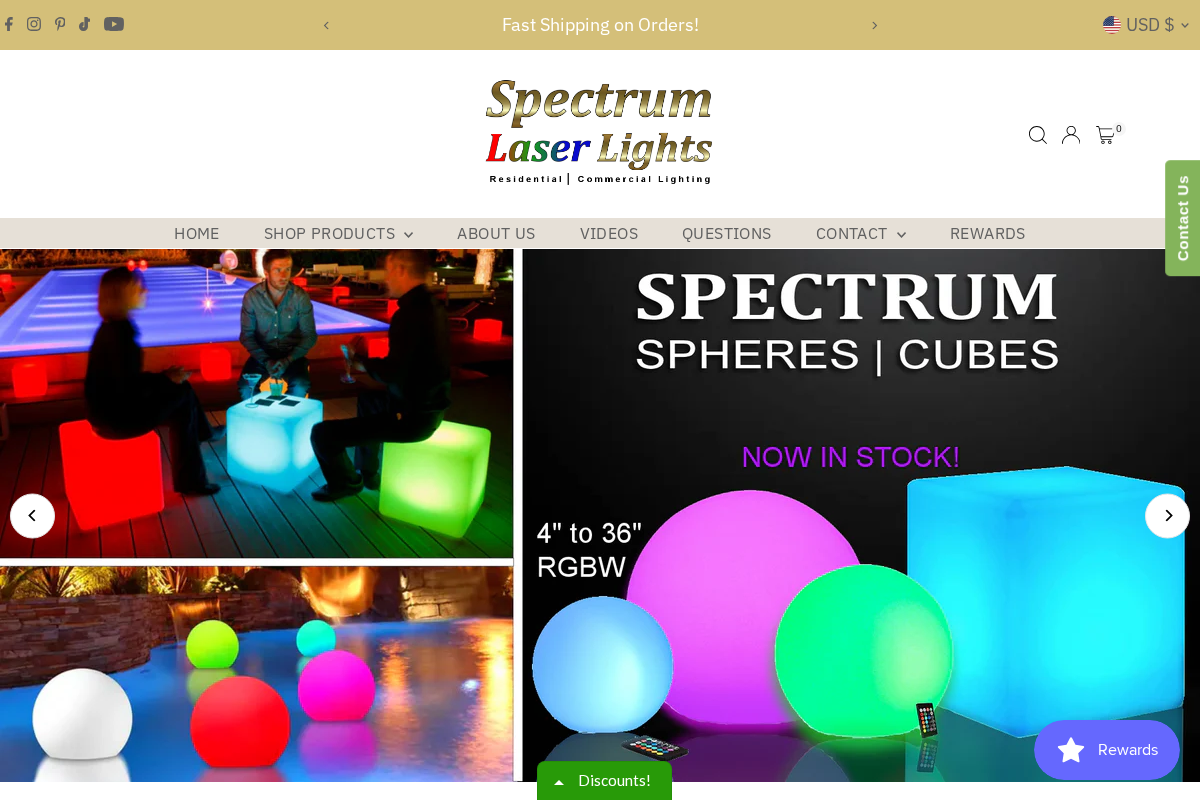 spectrumlaserlights.com homepage screenshot