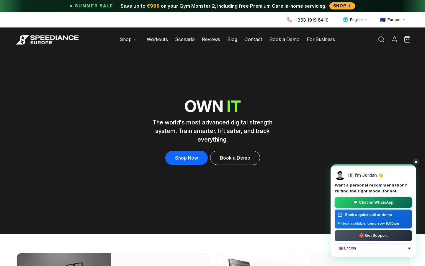 Speediance Europe homepage screenshot