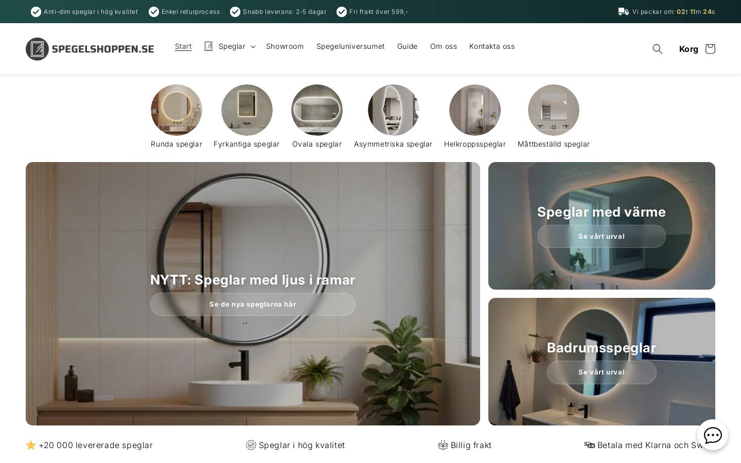 Spegelshoppen homepage screenshot