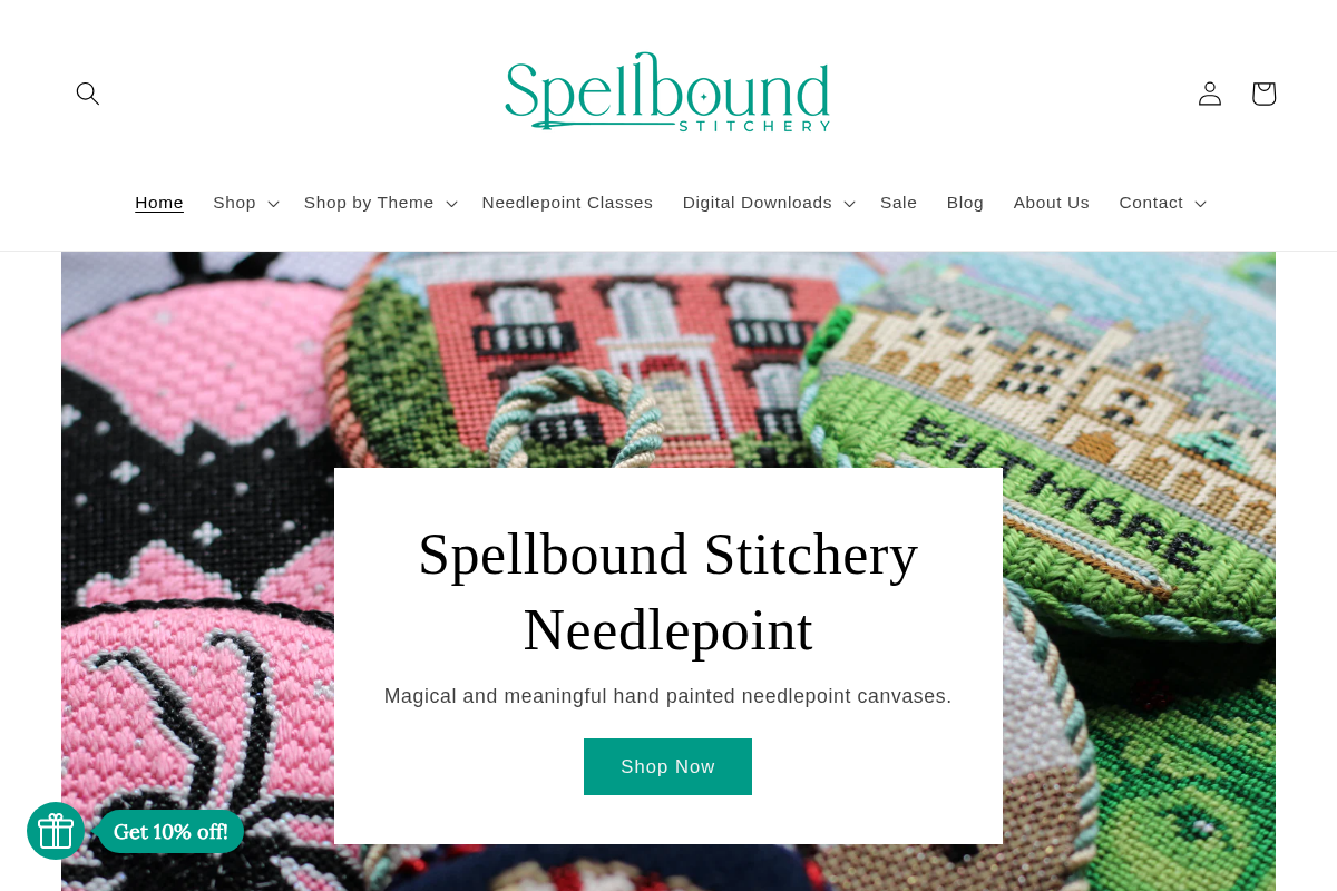 Spellbound Stitchery homepage screenshot