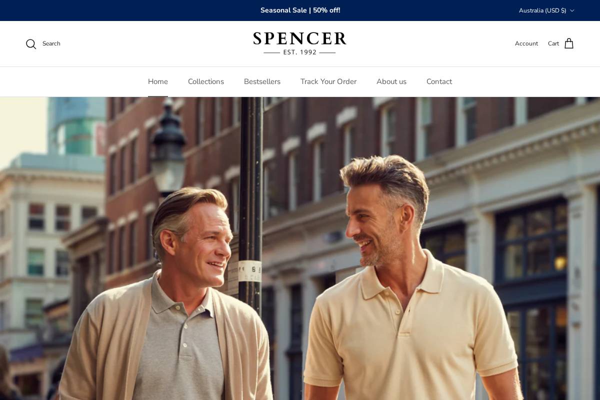 Spencer Clothing homepage screenshot